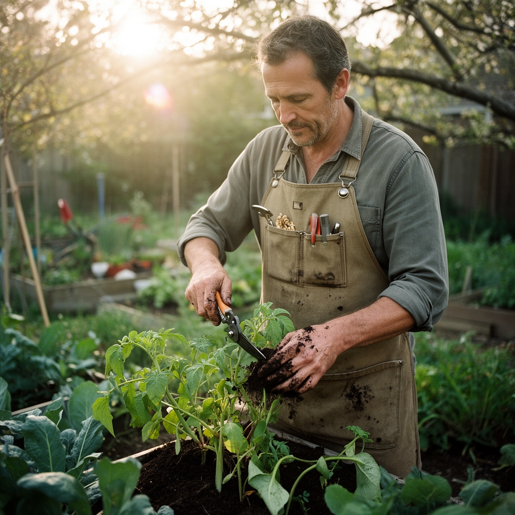 Using a garden cutter for vegetable stems